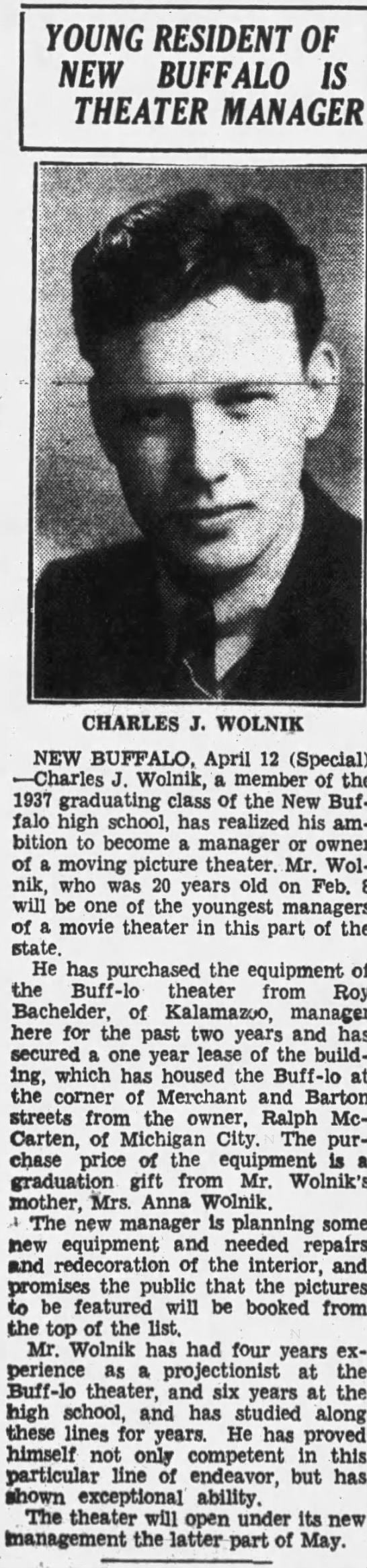 Buff-Lo Theatre - April 12 1937 New Manager (newer photo)